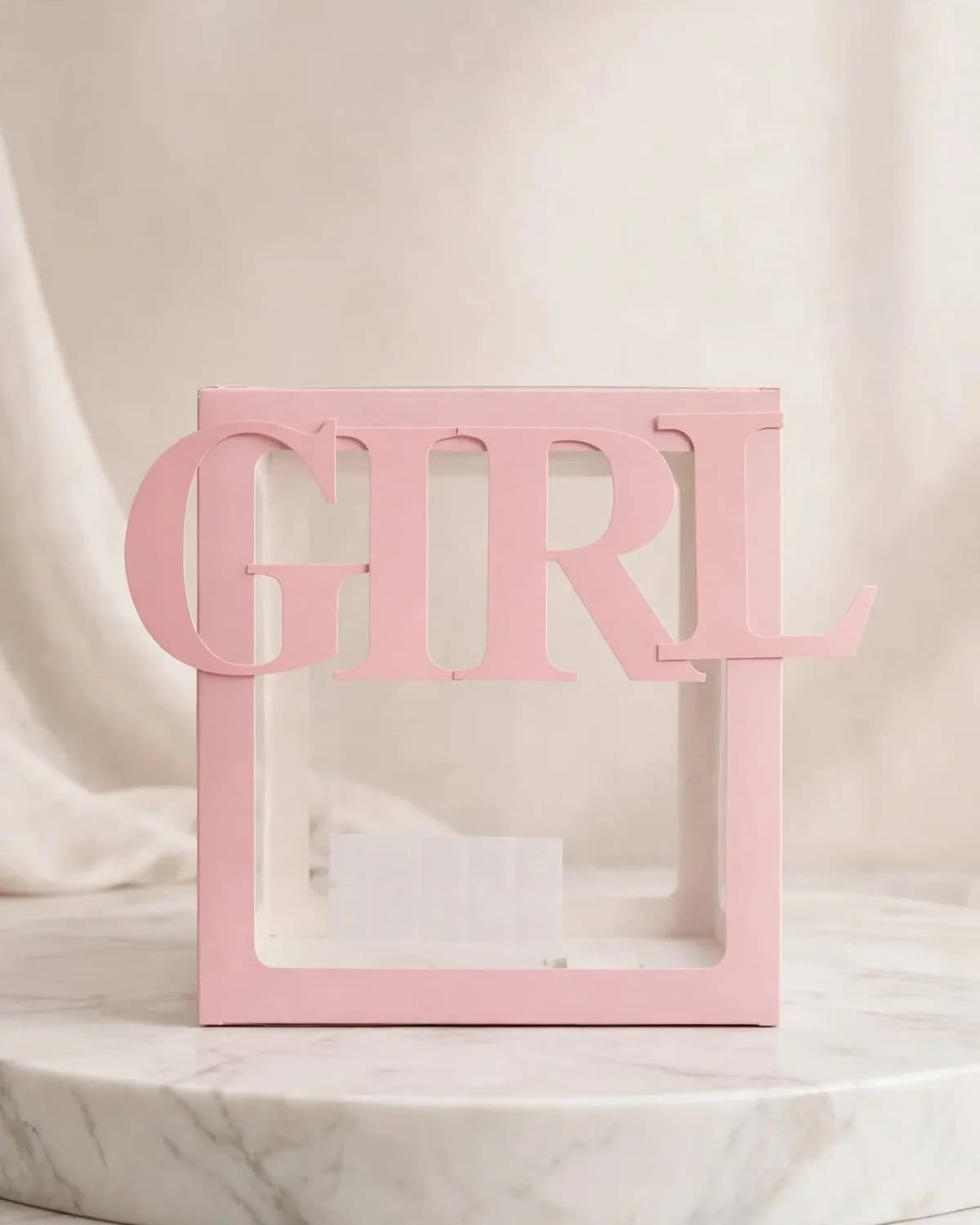 صندوق هدايا شفاف GIRL لون زهري 2